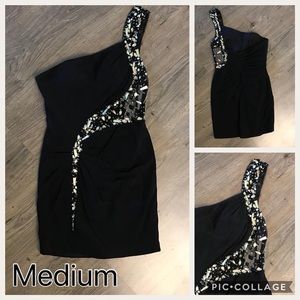 Black one shoulder cocktail dress